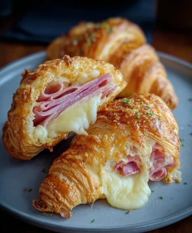 Baked Beef Beef Ham and Cheese Croissants