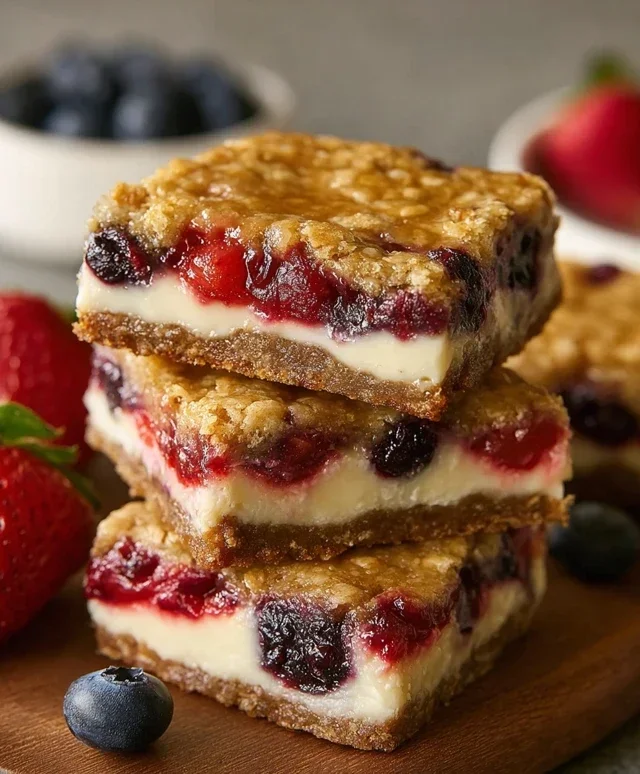 Berry Oatmeal Cheesecake Bars