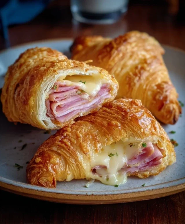 Baked Beef Beef Ham and Cheese Croissants