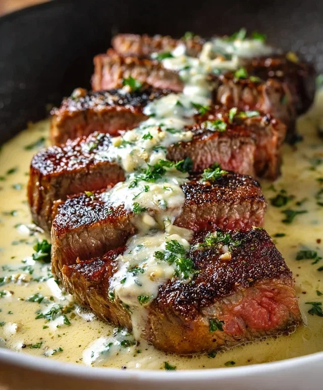Garlic Butter Steak With Parmesan Cream Sauce
