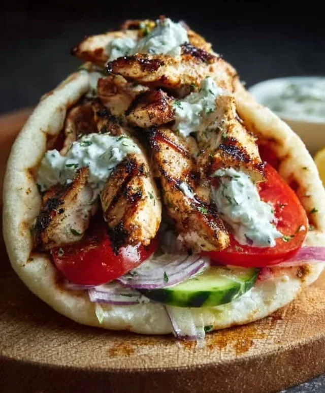 Greek Chicken Gyros with Lemon-Herb Marinade and Tzatziki