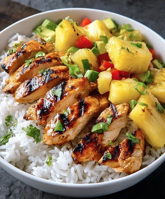 Grilled Chicken and Pineapple Bowls with Coconut Rice