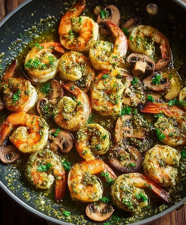 Pesto Shrimp with Mushrooms