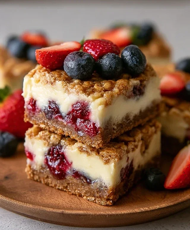 Berry Oatmeal Cheesecake Bars