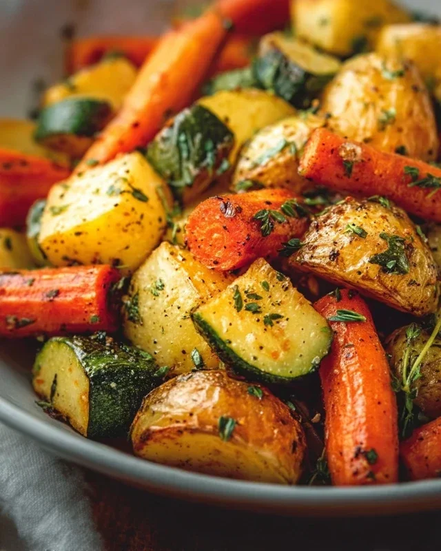 Garlic Herb Roasted Potatoes Carrots and Zucchini