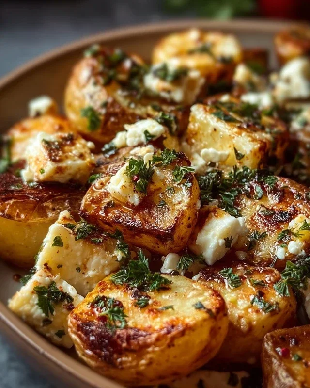 Roasted Potatoes with Baked Feta and Garlic
