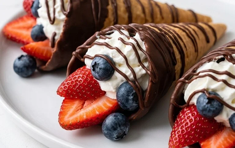 Chocolate Dipped Fruit Filled Cones