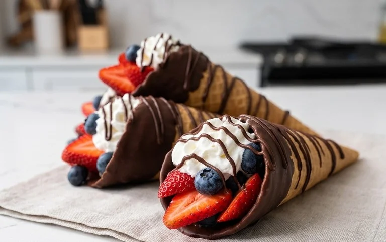 Chocolate Dipped Fruit Filled Cones
