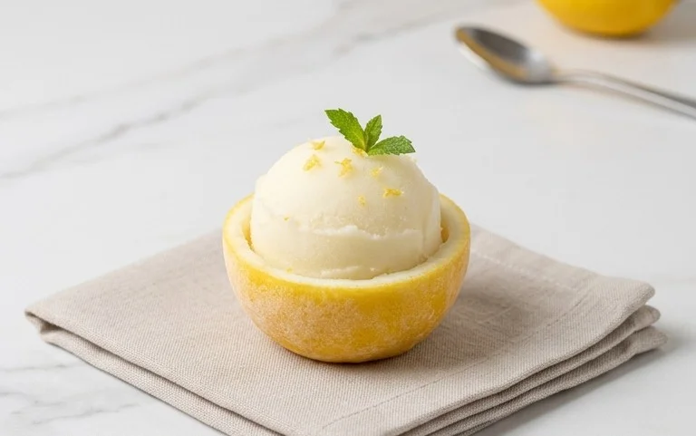 Sorbetto di Limone Dressed Up in a Frozen Lemon Shell