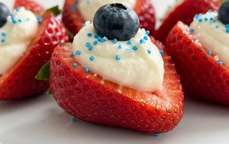 Red, White, and Blue Cheesecake Strawberries