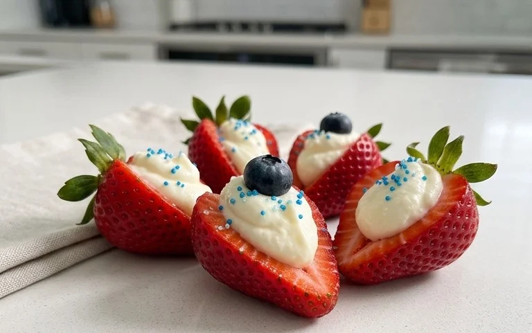 Red, White, and Blue Cheesecake Strawberries