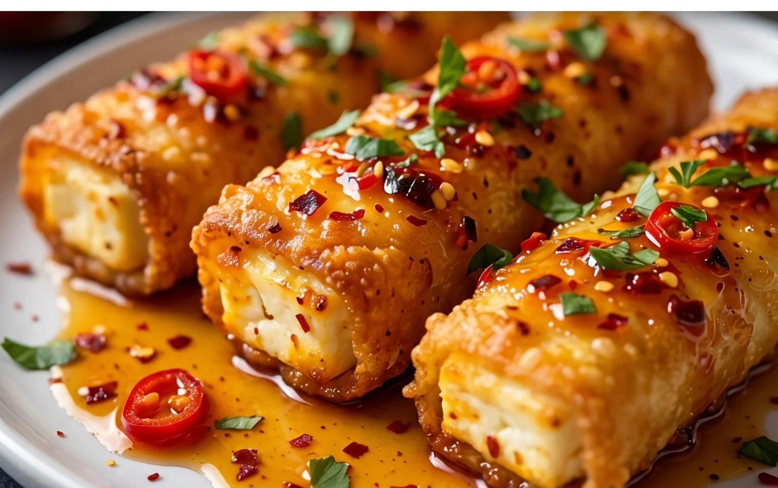 Indulgent Oven Fried Feta Rolls with Chili Honey Magic