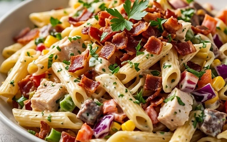 Chicken Beef Bacon Ranch Pasta Salad