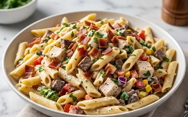 Chicken Beef Bacon Ranch Pasta Salad