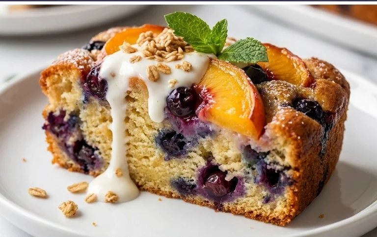 Peach and Blueberry Greek Yogurt Cake