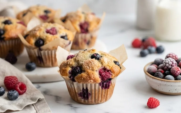 Bakery Style Mixed Berry Muffins | with Frozen Berries