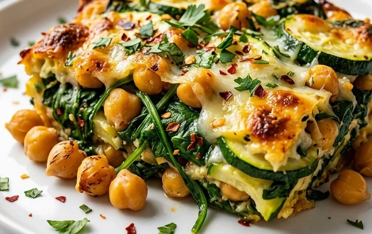 Spinach Zucchini Chickpea Bake